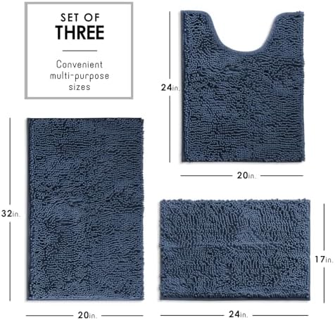 Hearth & Harbor Bathroom Rugs, Chenille Bath Mat - Machine Washable Bath Mats for Bathroom Non-Slip Backing Rubber, Quick Dry Mat - Navy Blue Bath Rug, 17x24-20x32-20x24