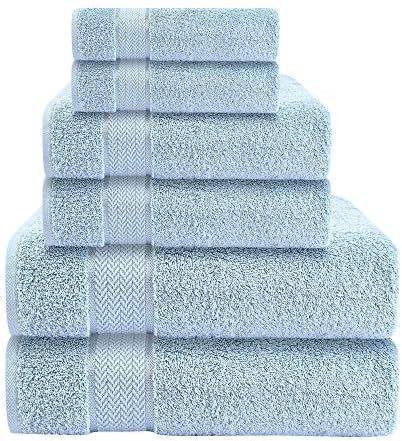 6 Piece Bath Towel Set, 2 Bath, 2 Hand, 2 Washcloths, Sky Blue