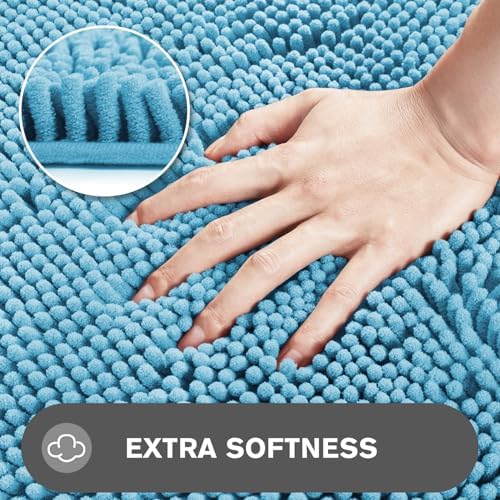 Sky Blue Bathroom Rugs Sets 2 Piece – Absorbent and Washable Bath Mat, Non-Slip, Thick Soft Chenille Bath Rugs for Bathroom Floor, Shower, Sink - 20" x 32"+24" x 36"