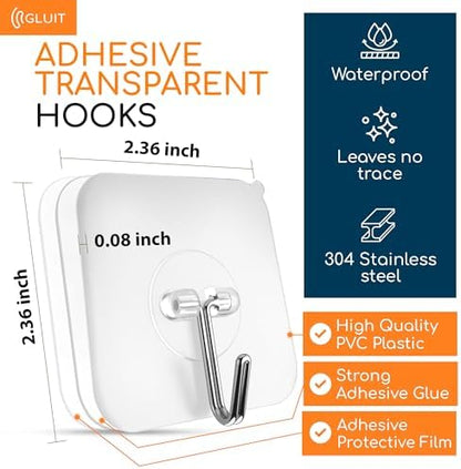 GLUIT Adhesive Wall Hooks for Hanging Heavy Duty No Drill, 22 lbs, 6 pcs