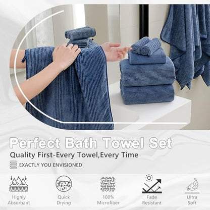 Jessy Home 2 Pack Navy Hand Towel Set 16x31,Ultra Soft Microfiber Towel for Bathroom Highly Absorbent & Quick Dry Hand Face Towel,Multi-Purpose Luxury Premium Towel for Kitchen,Hotel,Shower,Spa,Gym