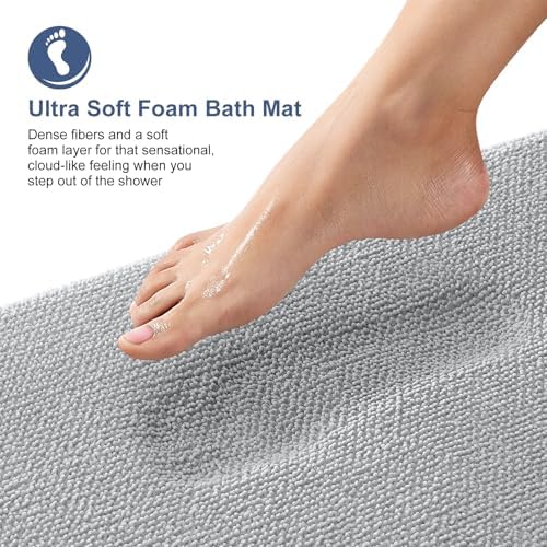 OLANLY Memory Foam Bathroom Runner Rugs 59x24, Long Bath Mats, Light Grey