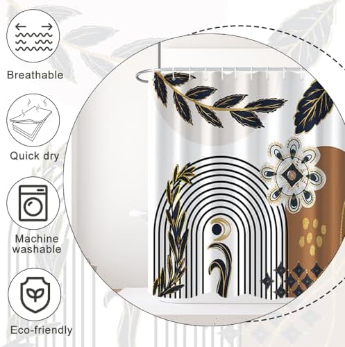 Black and Gold Boho Shower Curtain for Bathroom 72x96 Inch