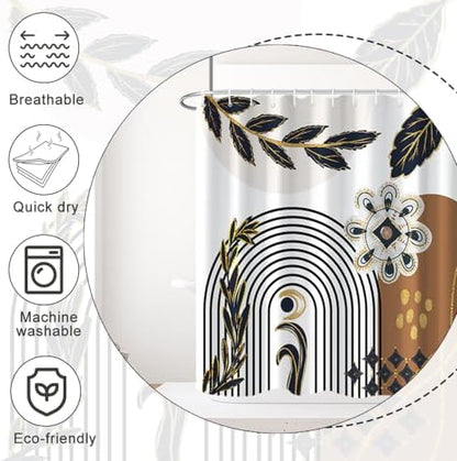 Black and Gold Boho Shower Curtain for Bathroom 72x96 Inch