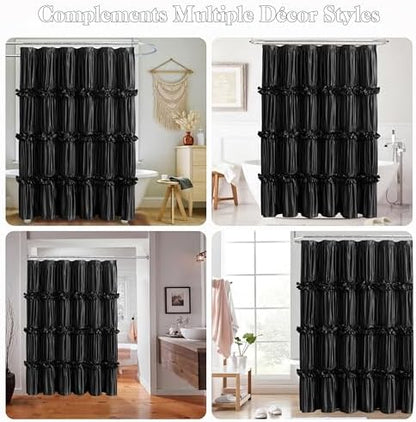 Homechoice Decor Victorian Ruffle Black Shower Curtain 72x78 Inches Long