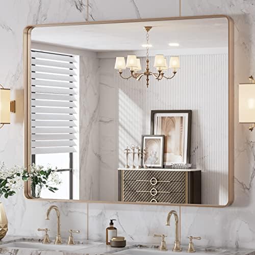 LOAAO 40"X32" Gold Bathroom Mirror