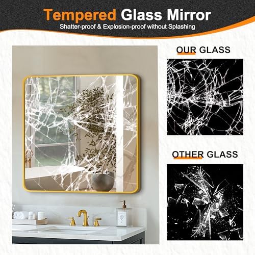 Delma Bathroom Vanity Mirror, Gold Framed Mirror for Over Sink, 30x30