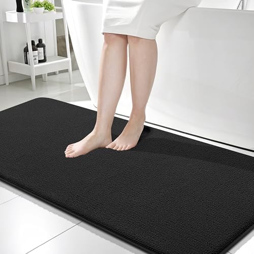 OLANLY Memory Foam Bathroom Runner Rugs 59x24, Absorbent Long Mat, Black
