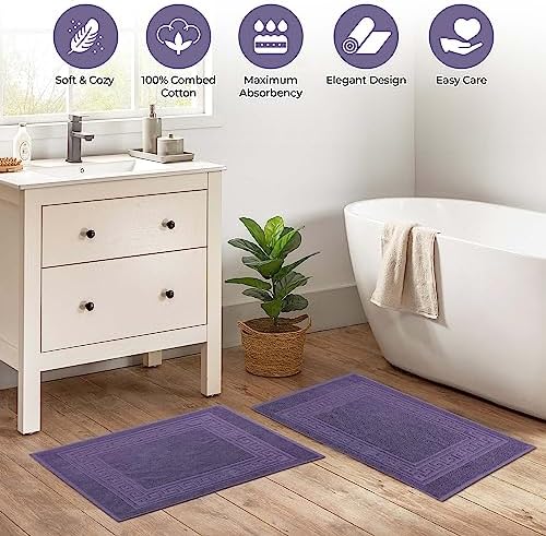 Superior Hotel & Spa Quality Bath Mat Set of 2, Made of Long-Staple Combed Cotton, Durable and Washable 100% Cotton Bathroom Mat 2-Pack, Royal Purple, 22" x 35"
