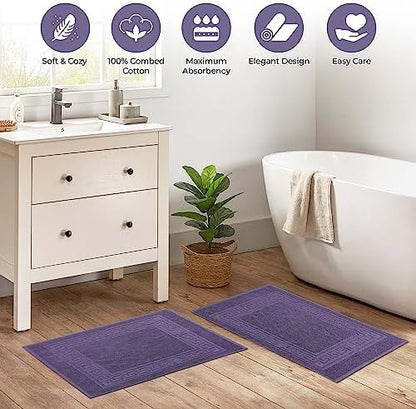 Superior Hotel & Spa Quality Bath Mat Set of 2, Made of Long-Staple Combed Cotton, Durable and Washable 100% Cotton Bathroom Mat 2-Pack, Royal Purple, 22" x 35"
