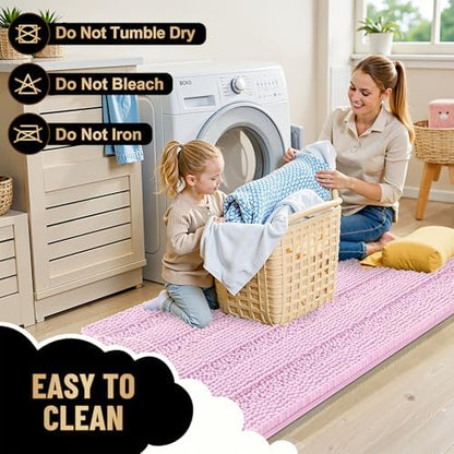 OLANLY Thick Small Bathroom Rugs 24x16, Soft Chenille Bath Rugs, Pink