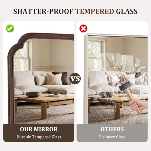 WallBeyond Wood Bathroom Mirror for Wall Mounted with Rounded Corner Wood Frame for Entryway, Living Room or Bedroom Home Decor Vertical or Horizontal Hanging [24" x 36" Walnut Color]