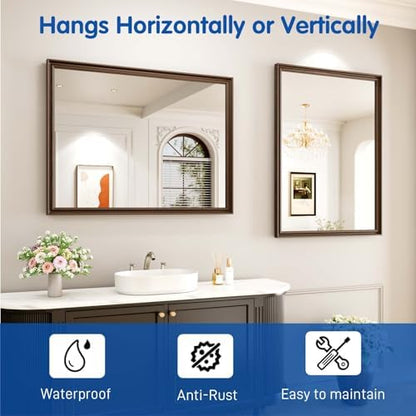 WEER Brown Bathroom Vanity Mirror 40x30 Inch