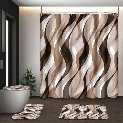 Bathroom Sets with Shower Curtain and Rugs, 4 Pcs, Geometric Ombre