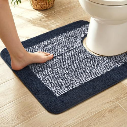 Toilet Rug U-Shaped 24x19 Washable Non Slip, Soft Bath Mat Dark Blue