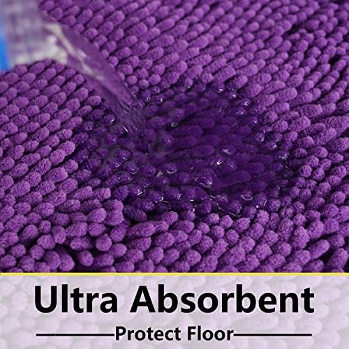 Bathroom Rugs Sets 2 Piece, Extra Soft Chenille Bath Mat Ultra Absorbent Bathroom Rug, Bathroom Mat with Sturdy PVC Non-Slip Bottom, Machine Washable Bath Rugs (20x32 Inch + 16x24 Inch, Purple)