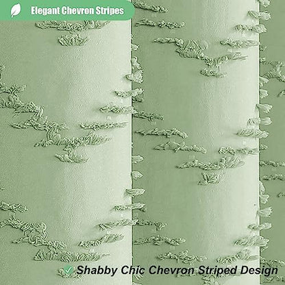Dynamene Boho Farmhouse Shower Curtain Tufted Chevron 72"x72" Sage Green
