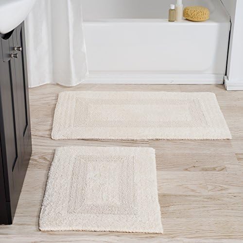Lavish Home Bathroom Rugs Set, Ivory, Set of 2, 35”/25”