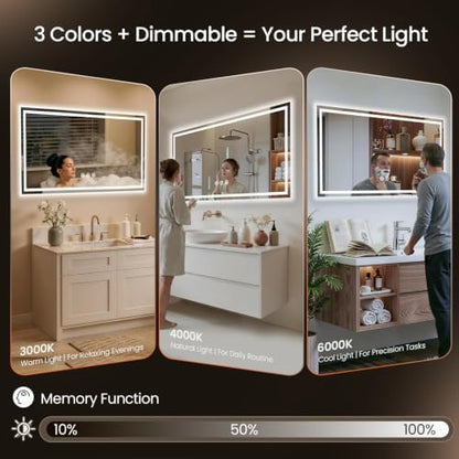 LED Bathroom Mirror with Anti-Fog, Backlit & Front Lights, Memory 48" L x 36" W