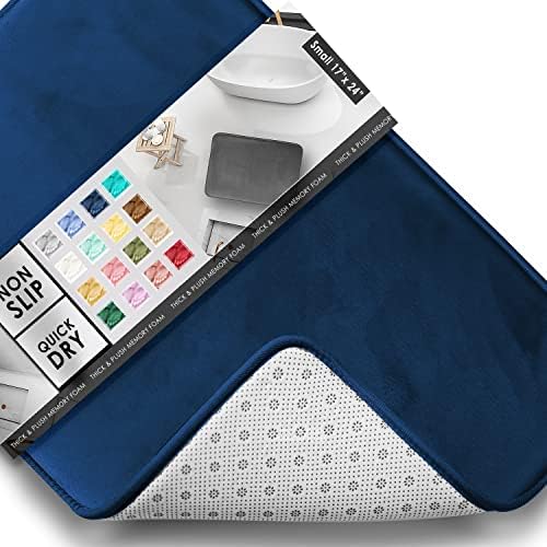 Clara Clark Bathroom Rugs, Velvet Memory Foam Bath Mat, Non-Slip, Machine Washable Bath Rugs - Dries Quickly, Ultra Soft Plush Bath Mats for Bathroom, 17 x 24, Royal Blue