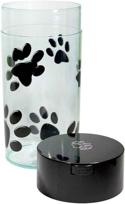Pawvac 5 to 24 Ounce Vacuum Sealed Pet Food Storage Container; Black Cap & Clear Body/Black Paws