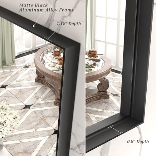 48x30 Inch Black Metal Framed Bathroom Mirror for Wall