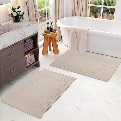 Superior Heavyweight Cotton Bath Mats, Bath Rugs For Bathroom Accessories, Washable Rug For Shower, Bath, Toilet, Modern Decor, No Backing, Luxury Hotel And Spa Quality, Set of 2, 22" x 35", Ivory