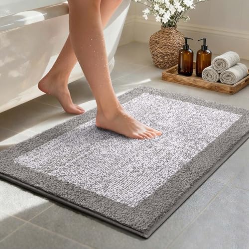 36x24 Bathroom Rugs Non Slip Washable, Soft Absorbent Bath Mat Light Grey