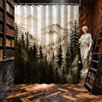 Dark Brown Forest Extra Long Shower Curtain, Tall 72X84 in, Mountain