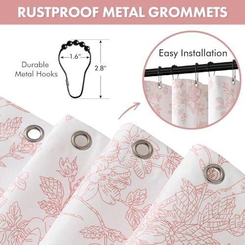 Spring Extra Long Pink Floral Shower Curtain W72*L84 Inches