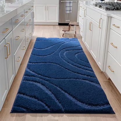 DEXDE Bathroom Rugs Runner Non-Slip Mat for Bathroom Floor 24X47 Navy Blue