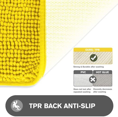 Yellow Bathroom Rug – Absorbent and Washable Bath Mat, Non-Slip, Thick Soft Chenille Bath Rugs for Bathroom Floor, Shower, Sink - 17" x 24"