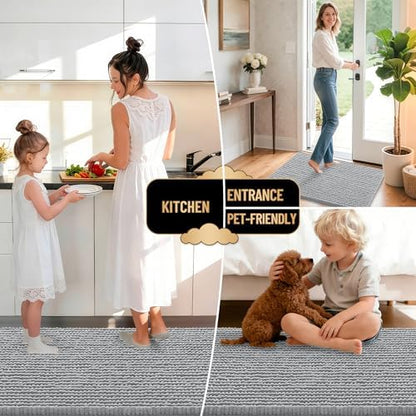 OLANLY Thick Chenille Bathroom Runner Rugs Mats 47x17, Light Grey