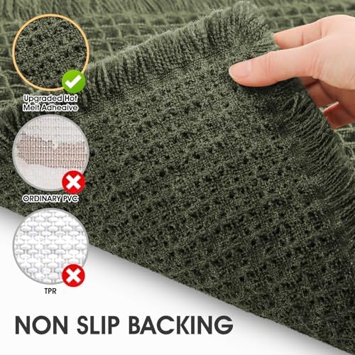 IM HOME Waffle Bath Mat Dark Green 24"x17",Boho Woven Modern Bath Mat Rugs, Absorbent Non Slip Bathroom Rugs, Soft Washable Bath Rugs with Tassels for Bedroom, Kitchen, Shower, Tub