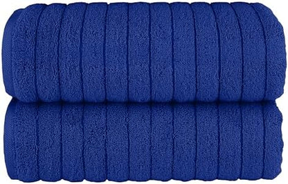 Elegant Comfort 100% Turkish Cotton Corduroy Ribbed Luxury Soft 2 Pack Bath Towels 27 x 54 Inch - Ultra Plush, Absorbent, Quick Dry, Hotel Spa Quality Towels for Bathroom Essentials, Royal Blue