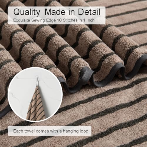4 Piece Brown Cabana Stripe Large Bath Towels Oversized Bath Sheet Super Soft Breathable Jumbo Bathroom Towels Highly Absorbent Shower Towel Quick Dry Beach Chair Towel Spa Gym Hotel Towel Set