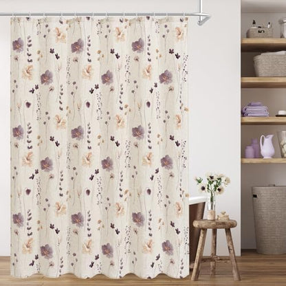 Gibelle Plum Linen Watercolor Floral Fabric Shower Curtain, 72x72
