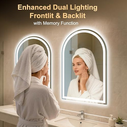 Arched LED Lighted Bathroom Mirror with Lights 24"x36"Smart Anti-Fog