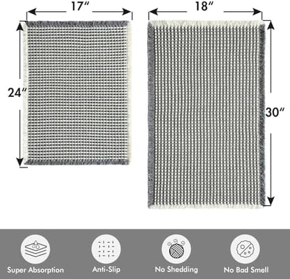 MIULEE Set of 2 Waffle Bathroom Rugs Dark Grey&Cream 17"x24"+18"x30"