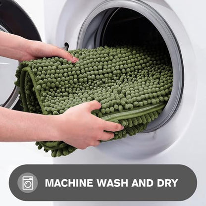 Sage Bathroom Rugs – Absorbent and Washable Bath Mat, Non-Slip, Thick Soft Chenille Bath Rugs for Bathroom Floor, Shower, Sink - 17" x 24"
