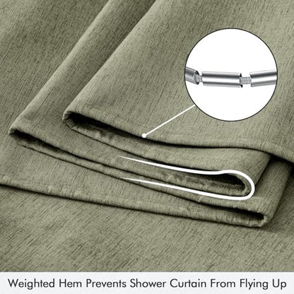 ANRODUO Olive Green Extra Long Linen Fabric Shower Curtain Set - W72xL96