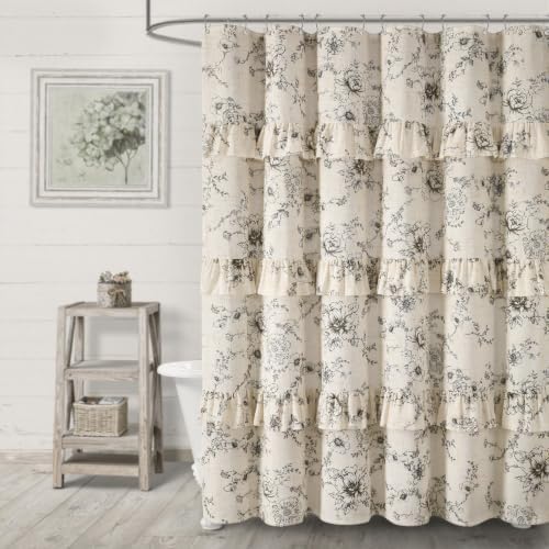Farmhouse Floral Ruffle Shower Curtain for Bathroom