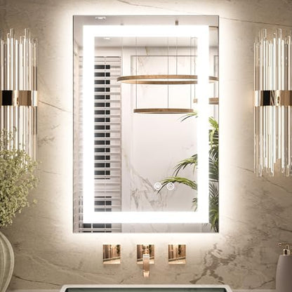 Keonjinn 16x24 Inch LED Bathroom Mirror with Lights, HD Tempered Grass