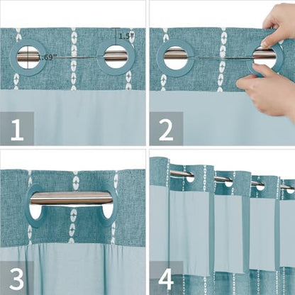 eachope Long No Hook Shower Curtain with Snap-in Fabric Liner,71x80,Teal