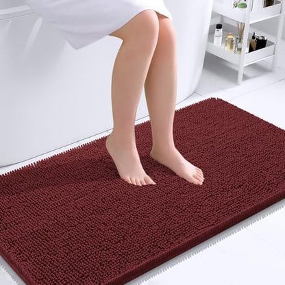 OLANLY Bathroom Runner Rugs 44x24, Soft Absorbent Chenille Bath Rugs, Rubber Backing Quick Dry, Machine Washable Long Bath Mats for Bathroom, Tub and Shower, Home Decor Accessories, Andorra Red-Brown