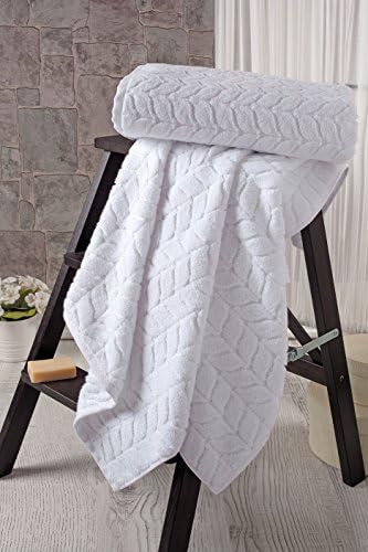 BAGNO MILANO Turkish Cotton Bath Towels, Hand Towels - Soft Plush Jacquard Collection Luxury Towels Set (White, Bath Towel Set of 2)