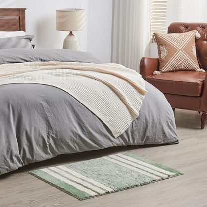 CozeCube Sage Green Striped 32"x20" Non Slip Washable Bath Mat