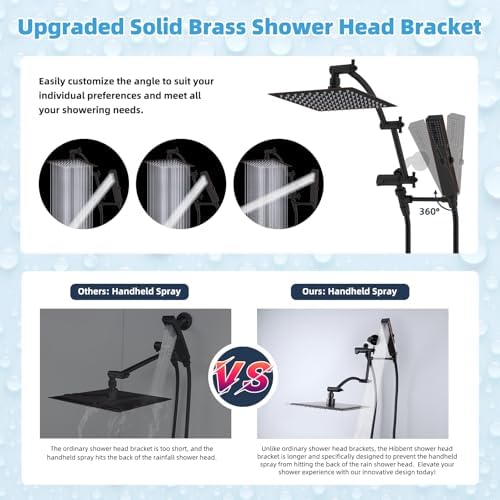 Hibbent All Metal CUPC Certified 8'' Rain Shower Head, Dual Shower Head Combo, High Pressure Handheld 4 Sprays Shower Wand, 16'' Adjustable Extension Arm, 71'' Hose, Shower Holder, Oil Rubbed Bronze