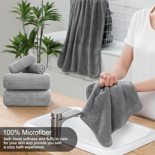 Ycosy 4 Pack Extra Large Microfiber Bath Towels Set,35x70 inches,600GSM,Less Lint Highly Absorbent Super Soft & Quick Dry,Oversized Bath Towels,Perfect for Bathroom Gym Pool,Grey