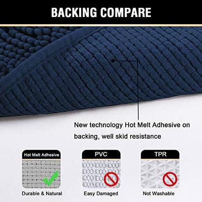 H.VERSAILTEX Navy Bath Mat, Bathroom Rug 36 x 24 Non Slip Bath Mats for Bathroom Floor, Luxury Chenille Ultra Soft Bath Rugs Shaggy Rugs Washable